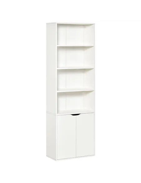 HOMCOM 6-Tier Tall Bookcase, Bookshelf with 4 Open Shelves and Double Door Storage Cabinet, Freestanding Display Rack for Living