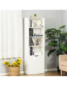 HOMCOM 6-Tier Tall Bookcase, Bookshelf with 4 Open Shelves and Double Door Storage Cabinet, Freestanding Display Rack for Living 2