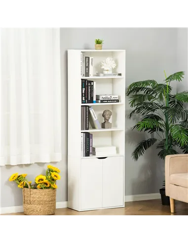HOMCOM 6-Tier Tall Bookcase, Bookshelf with 4 Open Shelves and Double Door Storage Cabinet, Freestanding Display Rack for Living