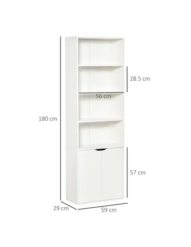 HOMCOM 6-Tier Tall Bookcase, Bookshelf with 4 Open Shelves and Double Door Storage Cabinet, Freestanding Display Rack for Living