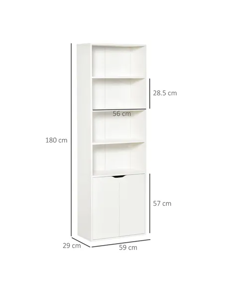 HOMCOM 6-Tier Tall Bookcase, Bookshelf with 4 Open Shelves and Double Door Storage Cabinet, Freestanding Display Rack for Living