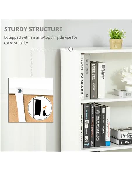 HOMCOM 6-Tier Tall Bookcase, Bookshelf with 4 Open Shelves and Double Door Storage Cabinet, Freestanding Display Rack for Living