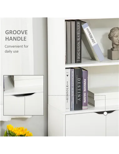 HOMCOM 6-Tier Tall Bookcase, Bookshelf with 4 Open Shelves and Double Door Storage Cabinet, Freestanding Display Rack for Living