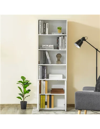 HOMCOM 6-Tier Tall Bookcase, Bookshelf with 4 Open Shelves and Double Door Storage Cabinet, Freestanding Display Rack for Living