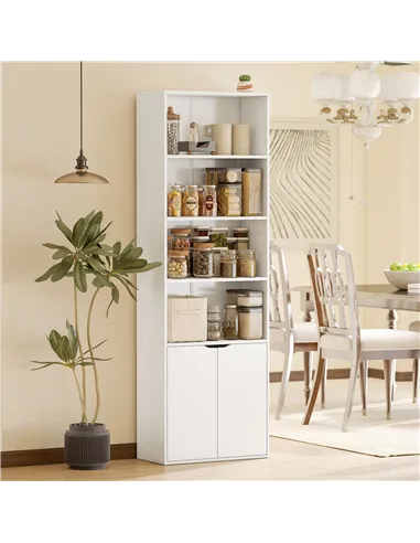 HOMCOM 6-Tier Tall Bookcase, Bookshelf with 4 Open Shelves and Double Door Storage Cabinet, Freestanding Display Rack for Living