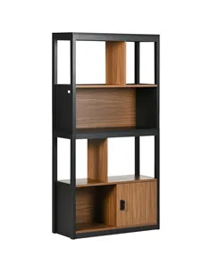 HOMCOM Modern 4-Tier Bookshelf, Freestanding Bookcase with Storage Shelving and Closed Cabinet, for Living Room Home Office Stud
