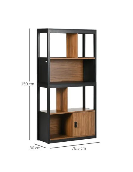 HOMCOM Modern 4-Tier Bookshelf, Freestanding Bookcase with Storage Shelving and Closed Cabinet, for Living Room Home Office Stud