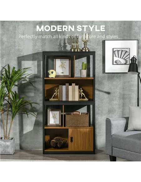 HOMCOM Modern 4-Tier Bookshelf, Freestanding Bookcase with Storage Shelving and Closed Cabinet, for Living Room Home Office Stud