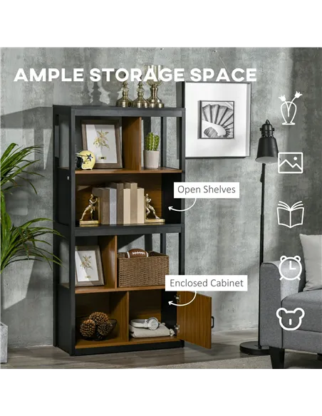 HOMCOM Modern 4-Tier Bookshelf, Freestanding Bookcase with Storage Shelving and Closed Cabinet, for Living Room Home Office Stud