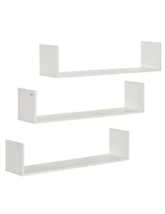 HOMCOM Set of 3 Wooden U-Shaped Floating Shelves Set Wall Mounted Hanging Bookshelf CD DVD Storage Display for Bedroom Living Ro