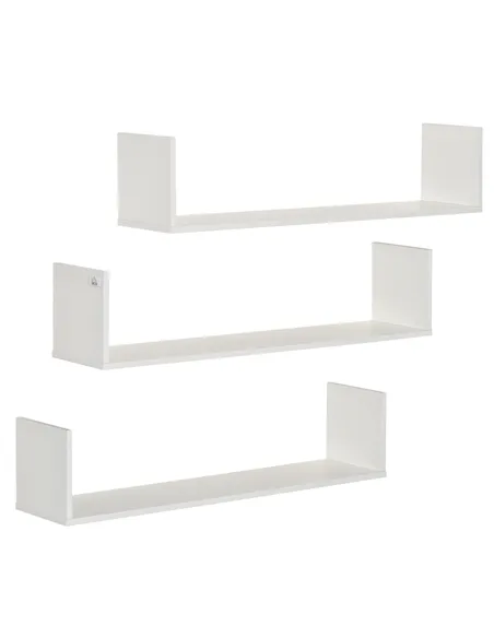 HOMCOM Set of 3 Wooden U-Shaped Floating Shelves Set Wall Mounted Hanging Bookshelf CD DVD Storage Display for Bedroom Living Ro