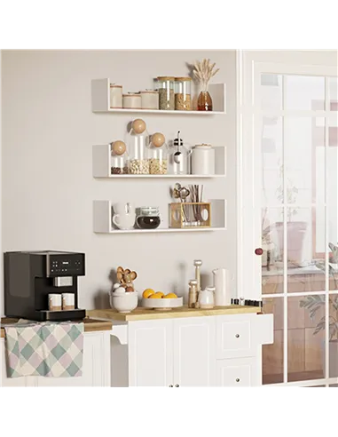 HOMCOM Set of 3 Wooden U-Shaped Floating Shelves Set Wall Mounted Hanging Bookshelf CD DVD Storage Display for Bedroom Living Ro