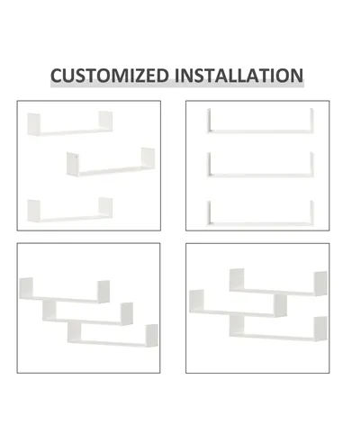 HOMCOM Set of 3 Wooden U-Shaped Floating Shelves Set Wall Mounted Hanging Bookshelf CD DVD Storage Display for Bedroom Living Ro