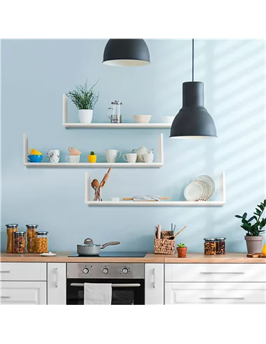 HOMCOM Set of 3 Wooden U-Shaped Floating Shelves Set Wall Mounted Hanging Bookshelf CD DVD Storage Display for Bedroom Living Ro