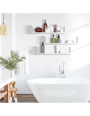 HOMCOM Set of 3 Wooden U-Shaped Floating Shelves Set Wall Mounted Hanging Bookshelf CD DVD Storage Display for Bedroom Living Ro