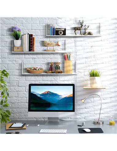 HOMCOM Set of 3 Wooden U-Shaped Floating Shelves Set Wall Mounted Hanging Bookshelf CD DVD Storage Display for Bedroom Living Ro