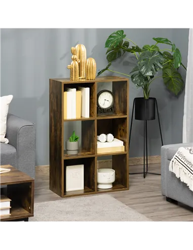 HOMCOM Industrial Style Storage Shelf, Bookcase, Bookshelf with 6 Compartments, Freestanding Shelving Unit for Living Room, Home