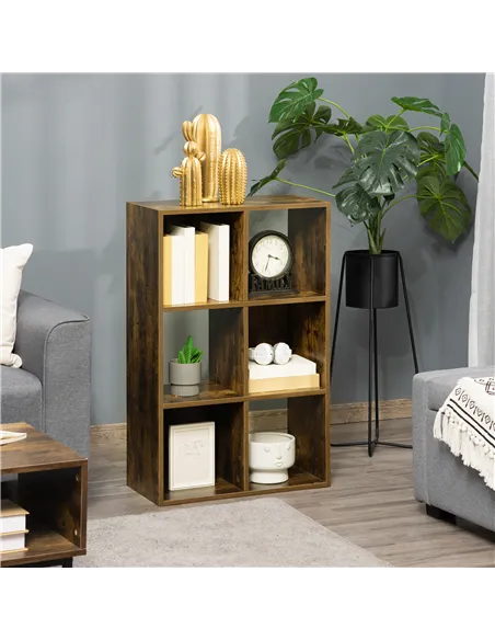 HOMCOM Industrial Style Storage Shelf, Bookcase, Bookshelf with 6 Compartments, Freestanding Shelving Unit for Living Room, Home