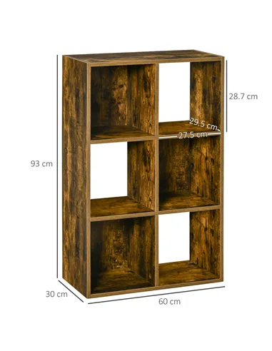 HOMCOM Industrial Style Storage Shelf, Bookcase, Bookshelf with 6 Compartments, Freestanding Shelving Unit for Living Room, Home