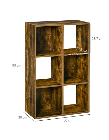 HOMCOM Industrial Style Storage Shelf, Bookcase, Bookshelf with 6 Compartments, Freestanding Shelving Unit for Living Room, Home