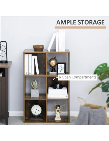 HOMCOM Industrial Style Storage Shelf, Bookcase, Bookshelf with 6 Compartments, Freestanding Shelving Unit for Living Room, Home