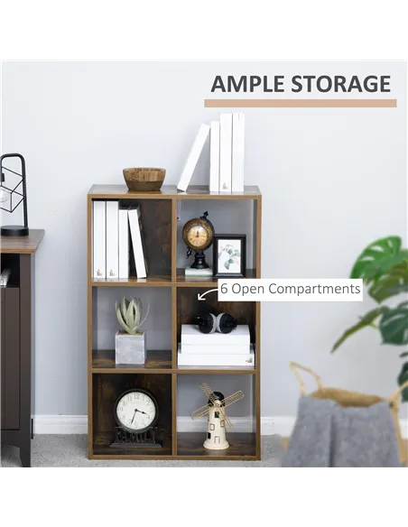 HOMCOM Industrial Style Storage Shelf, Bookcase, Bookshelf with 6 Compartments, Freestanding Shelving Unit for Living Room, Home