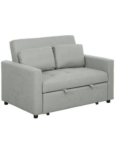 HOMCOM Velvet-Feel Two-Seater Sofa Bed - Light Grey