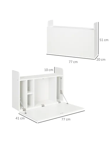 HOMCOM Wall Mounted Table, Drop Leaf Floating Laptop Desk with Space Saving Storage Compartments for Home Office and Study, 77cm