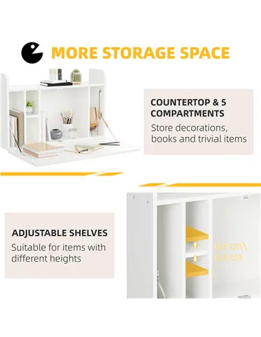 HOMCOM Wall Mounted Table, Drop Leaf Floating Laptop Desk with Space Saving Storage Compartments for Home Office and Study, 77cm