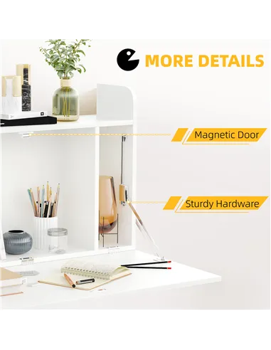 HOMCOM Wall Mounted Table, Drop Leaf Floating Laptop Desk with Space Saving Storage Compartments for Home Office and Study, 77cm