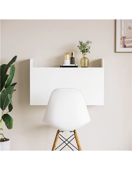 HOMCOM Wall Mounted Table, Drop Leaf Floating Laptop Desk with Space Saving Storage Compartments for Home Office and Study, 77cm