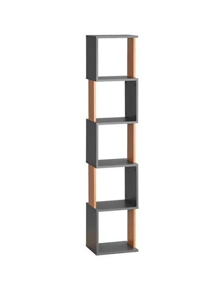 HOMCOM Modern 5-Tier Bookshelf, Freestanding Bookcase Storage Shelving for Living Room Home Office Study, Brown and Dark Grey