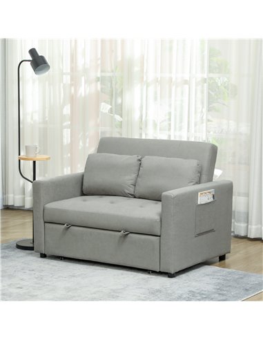HOMCOM Velvet-Feel Two-Seater Sofa Bed - Light Grey