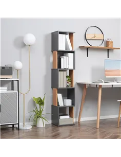 HOMCOM Modern 5-Tier Bookshelf, Freestanding Bookcase Storage Shelving for Living Room Home Office Study, Brown and Dark Grey 2