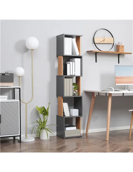 HOMCOM Modern 5-Tier Bookshelf, Freestanding Bookcase Storage Shelving for Living Room Home Office Study, Brown and Dark Grey