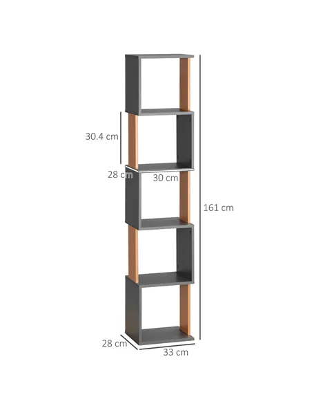 HOMCOM Modern 5-Tier Bookshelf, Freestanding Bookcase Storage Shelving for Living Room Home Office Study, Brown and Dark Grey