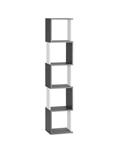 HOMCOM Modern 5-Tier Bookshelf, Freestanding Bookcase Storage Shelving for Living Room Home Office Study, White and Dark Grey