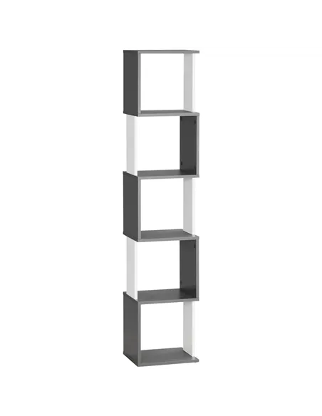 HOMCOM Modern 5-Tier Bookshelf, Freestanding Bookcase Storage Shelving for Living Room Home Office Study, White and Dark Grey