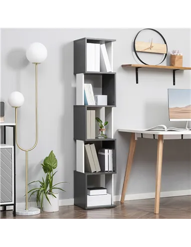 HOMCOM Modern 5-Tier Bookshelf, Freestanding Bookcase Storage Shelving for Living Room Home Office Study, White and Dark Grey