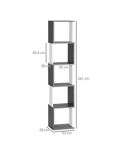 HOMCOM Modern 5-Tier Bookshelf, Freestanding Bookcase Storage Shelving for Living Room Home Office Study, White and Dark Grey