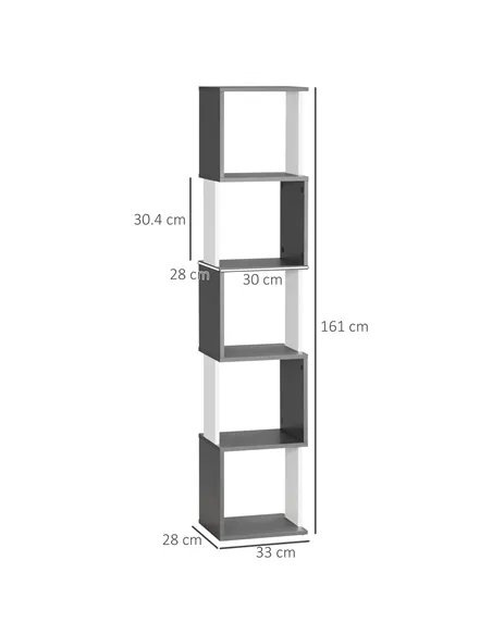 HOMCOM Modern 5-Tier Bookshelf, Freestanding Bookcase Storage Shelving for Living Room Home Office Study, White and Dark Grey