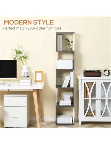 HOMCOM Modern 5-Tier Bookshelf, Freestanding Bookcase Storage Shelving for Living Room Home Office Study, White and Dark Grey