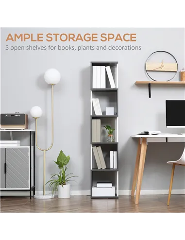 HOMCOM Modern 5-Tier Bookshelf, Freestanding Bookcase Storage Shelving for Living Room Home Office Study, White and Dark Grey