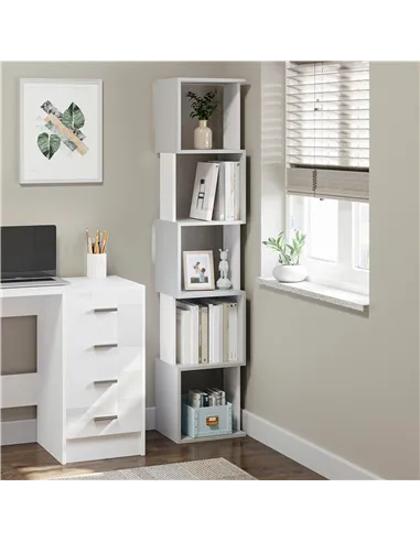 HOMCOM Modern 5-Tier Bookshelf, Freestanding Bookcase Storage Shelving for Living Room Home Office Study, White and Light Grey