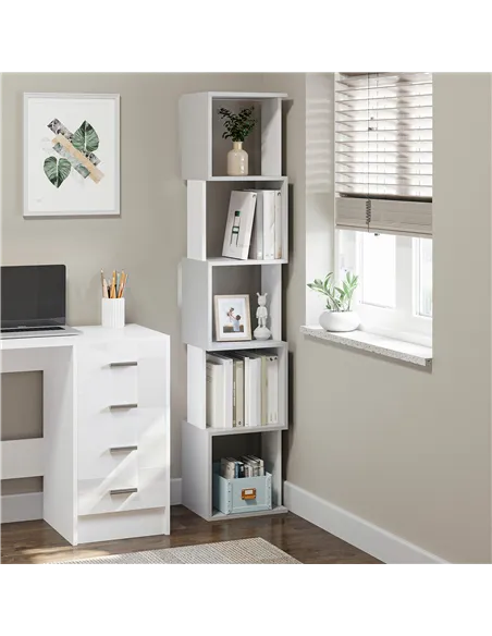 HOMCOM Modern 5-Tier Bookshelf, Freestanding Bookcase Storage Shelving for Living Room Home Office Study, White and Light Grey