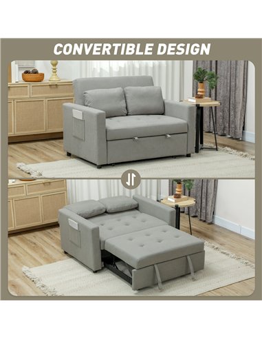 HOMCOM Velvet-Feel Two-Seater Sofa Bed - Light Grey