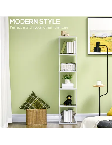 HOMCOM Modern 5-Tier Bookshelf, Freestanding Bookcase Storage Shelving for Living Room Home Office Study, White and Light Grey