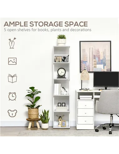 HOMCOM Modern 5-Tier Bookshelf, Freestanding Bookcase Storage Shelving for Living Room Home Office Study, White and Light Grey