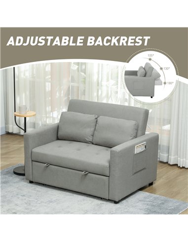 HOMCOM Velvet-Feel Two-Seater Sofa Bed - Light Grey