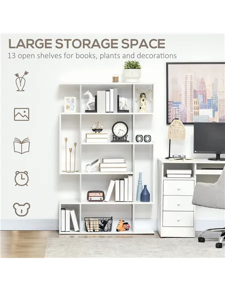 HOMCOM 5-Tier Bookshelf, Modern Bookcase with 13 Open Shelves, Freestanding Decorative Storage Shelving for Home Office and Stud
